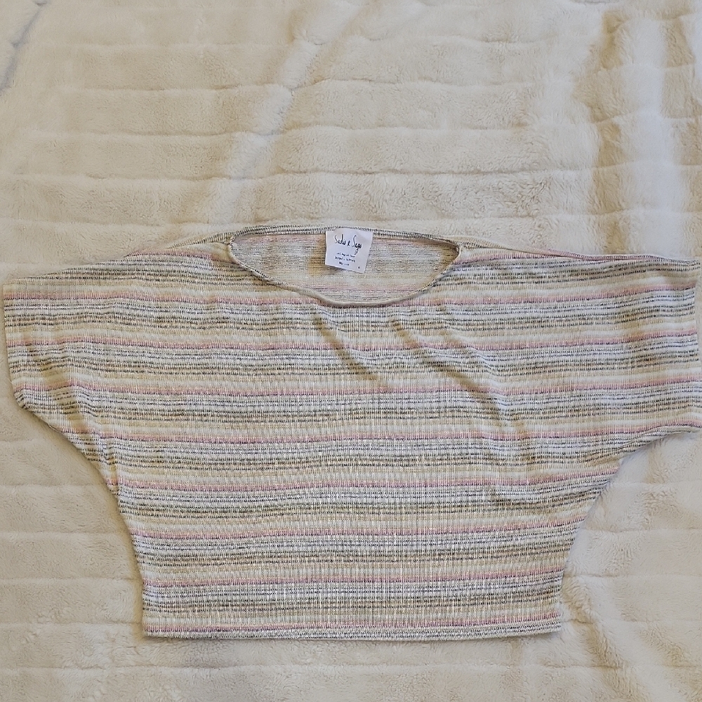 Sadie & Sage Boxy Pastel and White Knit Crop Top